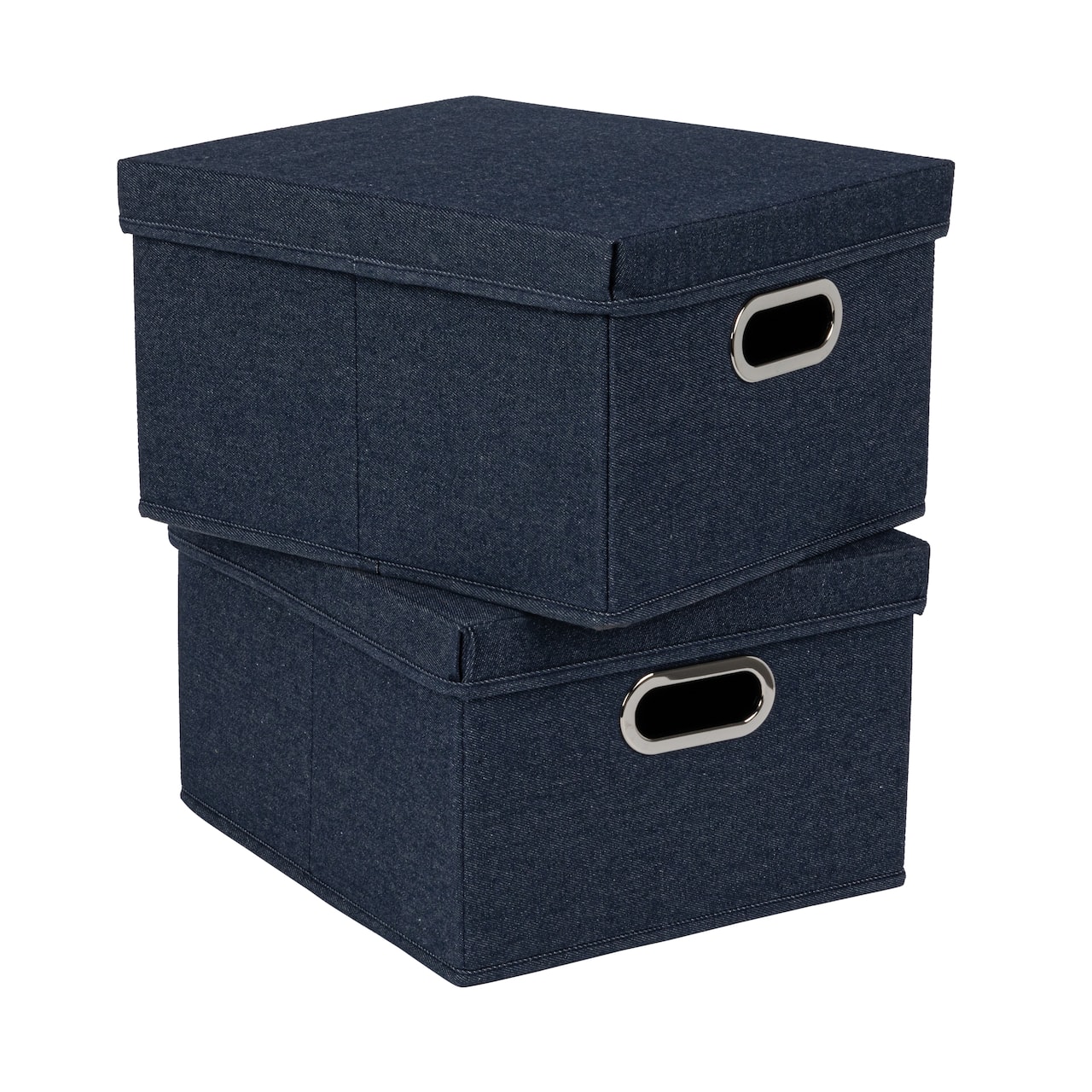 Household Essentials 15" Denim Blue Collapsible Cotton Blend Storage Box with Lid, 2ct.
